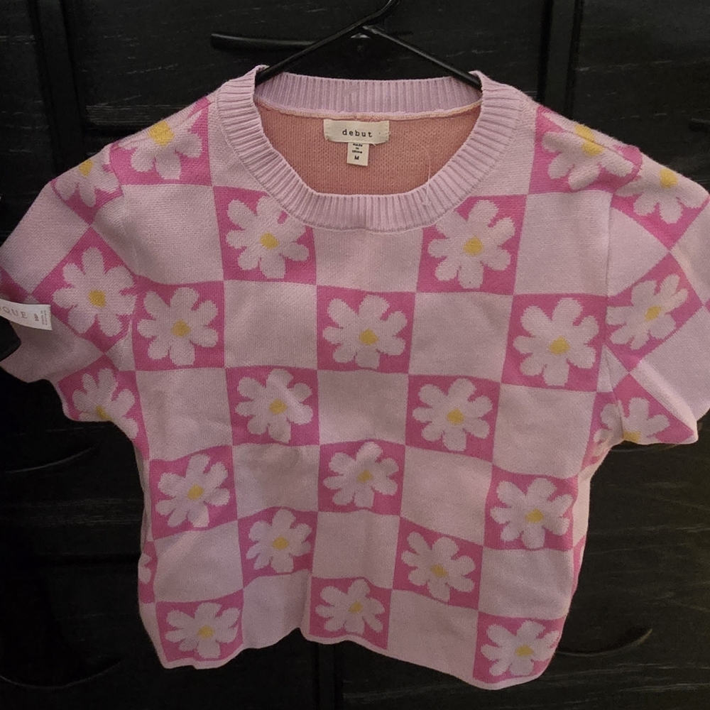 Debut Pink Floral Checkered Sweatshirt